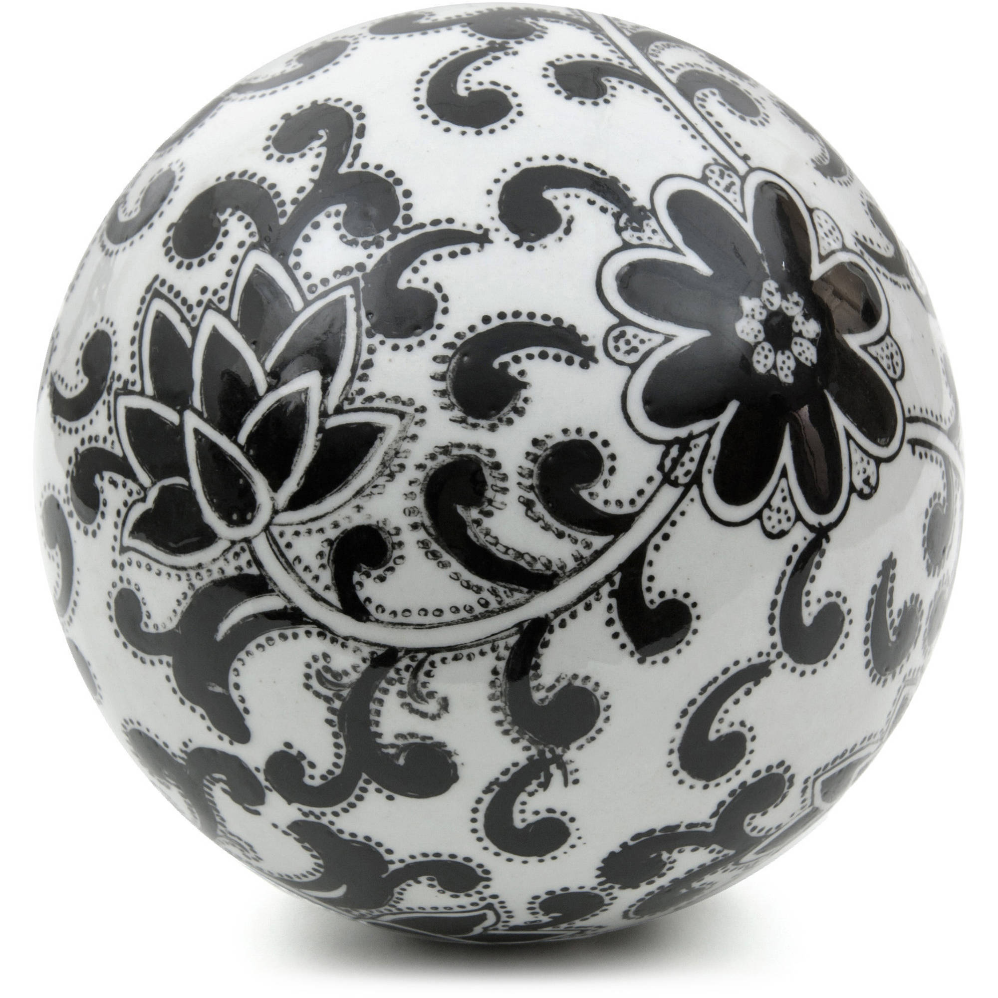 Oriental Furniture 6" Decorative Porcelain Ball, Black Flowers