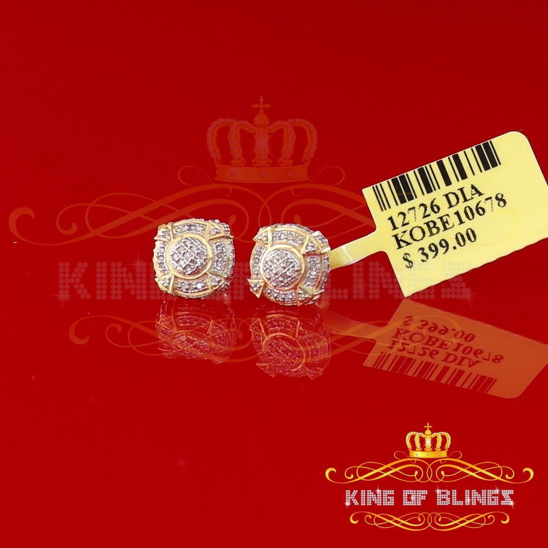King of Bling's Aretes Para Hombre Silver 0.25ct Diamond For Ladies / Gent's Yellow Stud Earring