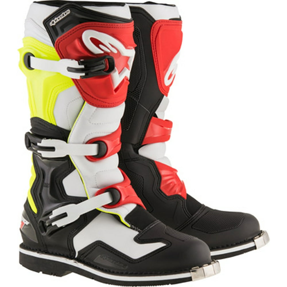 ALPINESTAR Tech 1 MOTORCYCLE BOOTS BLACK/WHITE/YELLOW/RED Size 10 ...