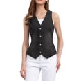 thumbnail image 1 of Chaleco de mezclilla sin mangas para mujer INSPIRE CHIC, con cuello en V y botones, chaqueta casual negra talla L, 1 of 6