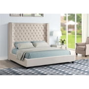 Yvonne Velvet Upholstered Queen Platform Bed in Beige
