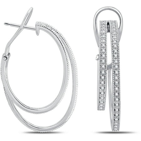 1/2 Carat T.W. Elegant Pave Diamond Sterling Silver Women's Fashion Hoop Earrings