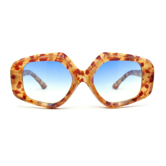 Womens Mod Thick Bevel Frame Butterfly Designer Fashion Sunglasses Beige Tortoise - Blue Yellow