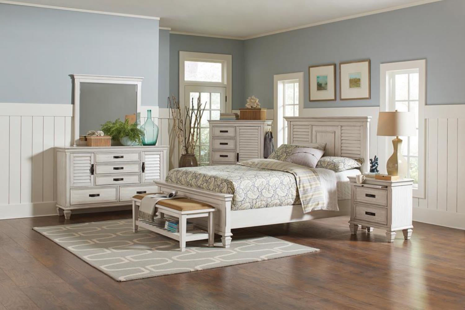 Queen Bed, Panel Bed, Antique White