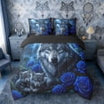 thumbnail image 3 of Erosebridal Wolf Family with Blue Roses Print Bedding Comforter Set, Jungle Night Full Bedding Set for Men and Women, Black Reversible 7 Pieces, 3 of 6