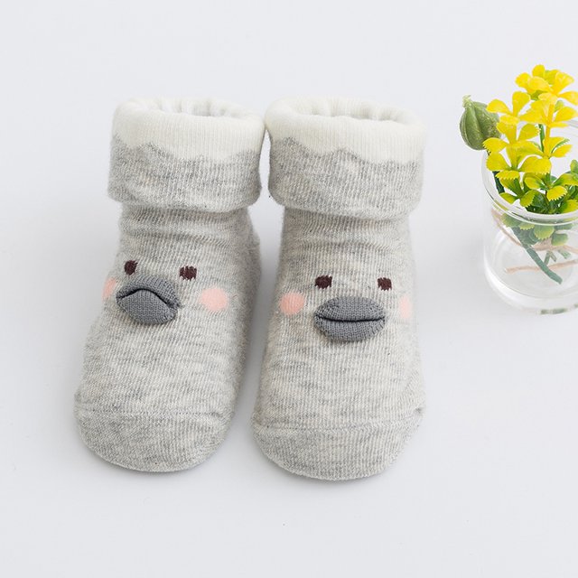 Spring And Autumn Korean Boys And Girls Baby Cartoon Printed Toddler Socks Cute Ducklings Mouth Decorated Baby Toddler Socks H S (0-9M)