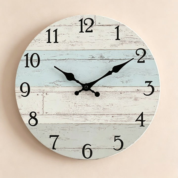 Silent Non Ticking Wall Clock Battery Operated – 10 Inch Rustic Coastal Beach Clock, Decorative