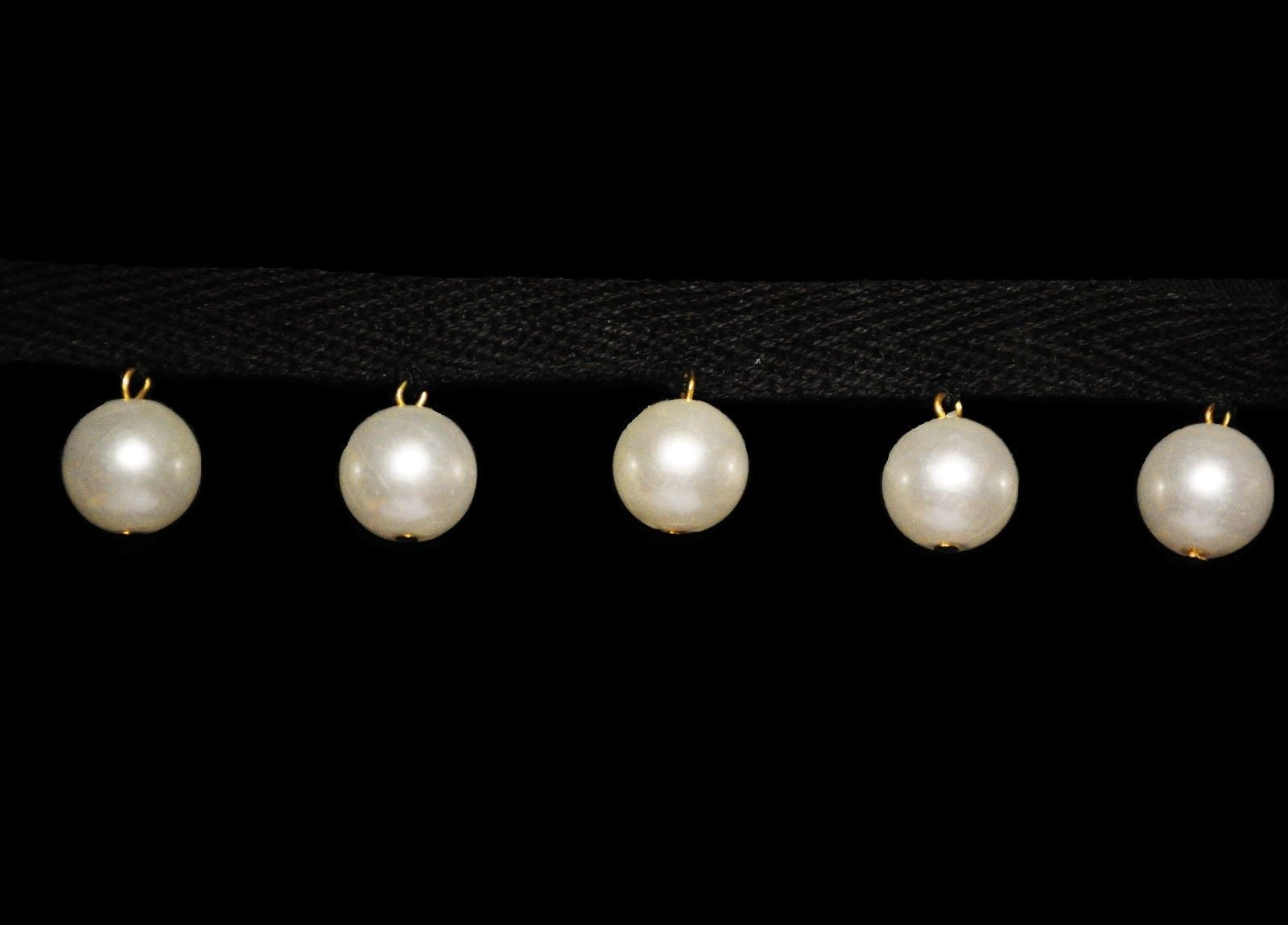 Lily 7/8" Faux Pearl Sphere Orb Beaded Trim Black Ribbon sewing notions by Yard