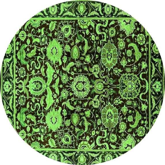 Ahgly Company Indoor Round Oriental Green Industrial Area Rugs, 5' Round
