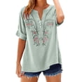 thumbnail image 2 of Women's Short Sleeve T-Shirt Women's Fashion Forward Linen Top: V-Neck Button Down Blouse for 2026 Casual Spring Summer Loose Fit, 2 of 5