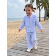 thumbnail image 3 of RUINIXCW Baby Girl 2Pcs Fall Outfits Long Sleeve Stripes Print Ruffle Shirt + Pants Set Toddler Clothes, 3 of 9