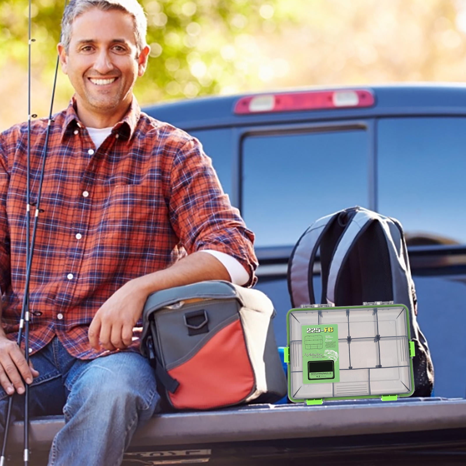 ETEREAUTY 1Pc Fishing Tackle Storage Box Green Portable Container with Multi Grid Compartments