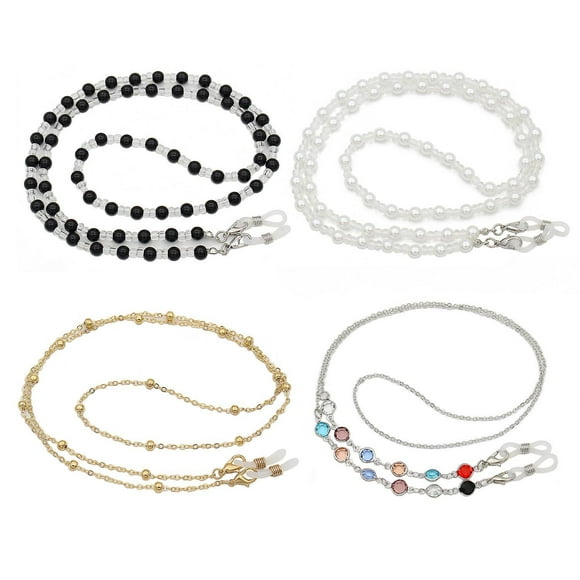 Women's Pearl Eyeglass Chain - Stylish Beaded Butterfly, Black Star, Green Acrylic Eye Glass Chains (4pcs)