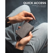 VULKIT Side Slider Mechanism, with/without Back Zipper Pocket, Magnetic Strip Closure Tri-fold Wallet-VC302 Grey