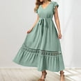 thumbnail image 2 of Vestido largo con cuello en V y encaje floral para mujer talla grande - Diseño fluido, tejido cómodo, primavera/otoño - Tallas S-XXL, versátil para fiestas, 2 of 5