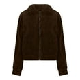 thumbnail image 4 of Hueook Jackets for Women Trendy Womens Fleece Jackets Cropped Zipper Turn Down Collar Coats Fall Casual Trendy Outerwear Coffee L, 4 of 6