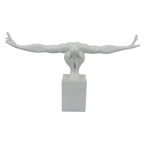 Accent Decor, Male Athlete Statuette, Modern White Resin, 31 Inch