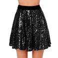thumbnail image 3 of Women's Fashion High Waist Pleated Solid Color Short Skirt Loose Sequin Skirt High Waist Pencil Skirt A Line Mini Skirt Daily-Wear Flowy Shiny Glitter Mini Short Skirts Club Party Black L, 3 of 7