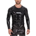 thumbnail image 2 of Men Shiny Leather T-shirt, Long Sleeve, Glossy PVC Leather, Crewneck Leather Casual Tops, 2 of 8