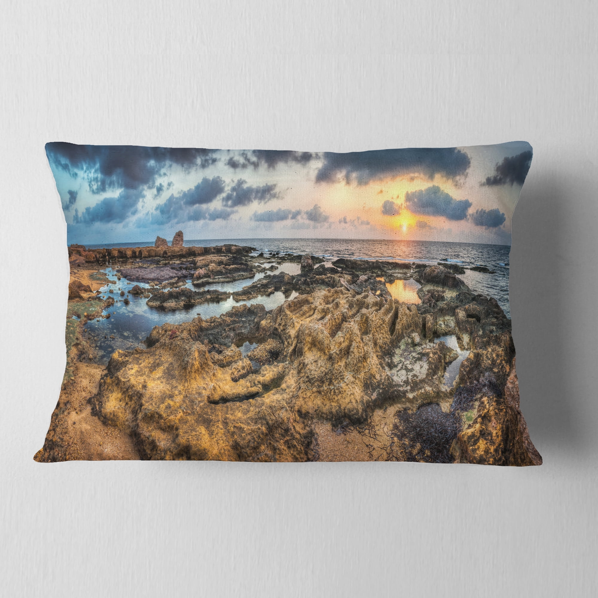 Designart 12" x 20" Blue Polyester Throw Pillow