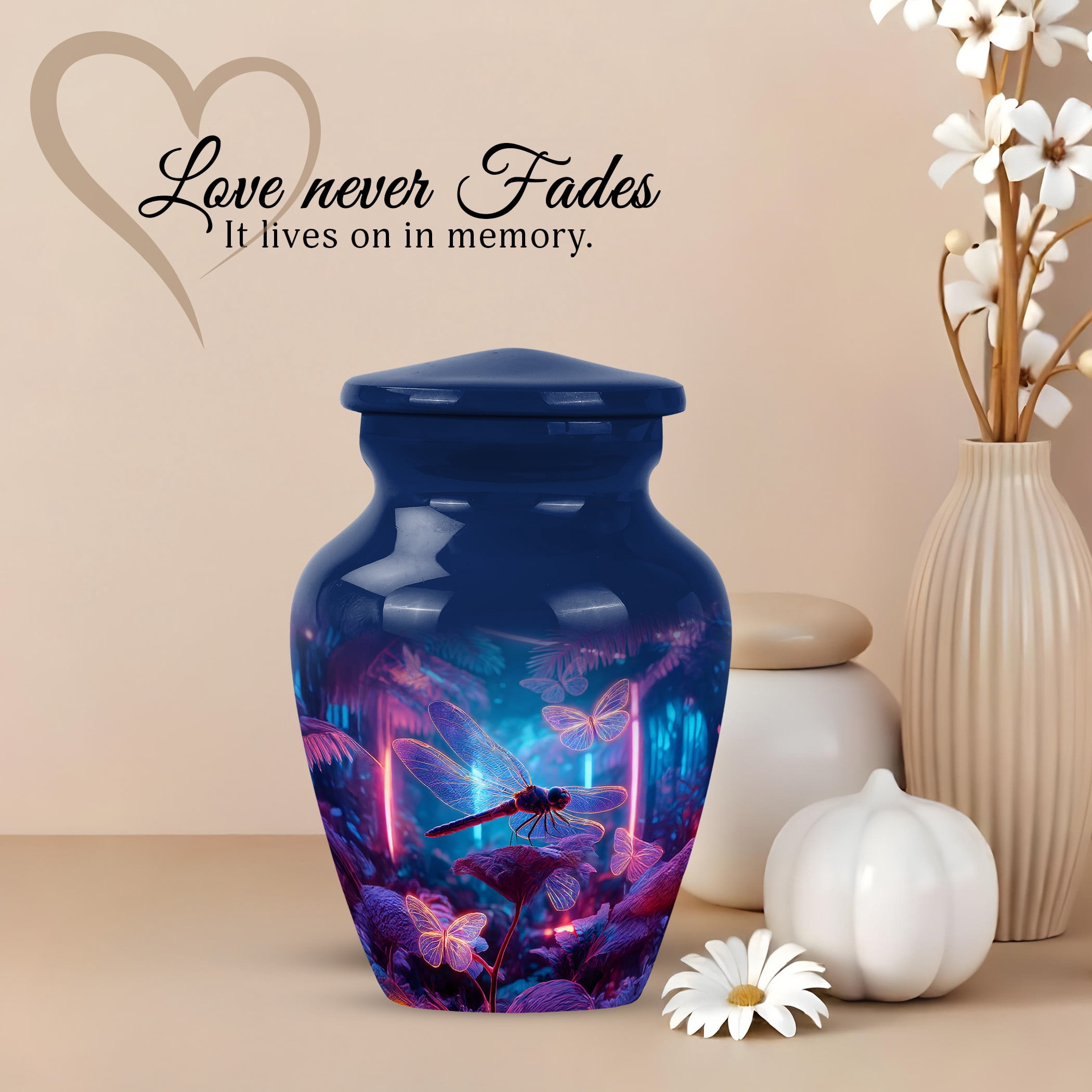 JAGSHASHI Dragonfly Mini Keepsake Urn For Ashes For Women – Small Cremation Urn For Ashes Adult Male or Pets – Funeral Token Urns with Velvet Box – Memorial Tribute for Families (Blue 3 Inch)