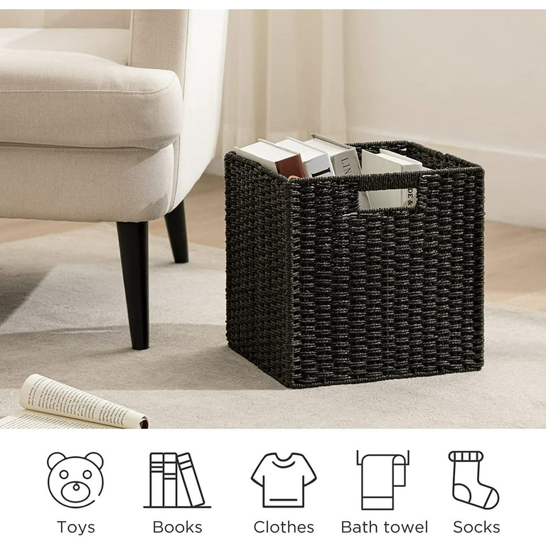 Set of 2 Woven Plastic Storage Basket Bins with Handles Household Organizers