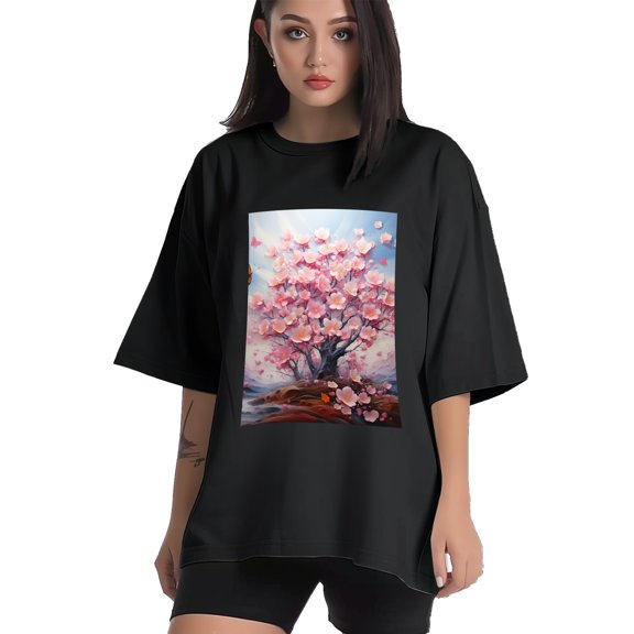 Plus Size Shirt for Women Black Tops for Women Short Sleeves Shirt for Women Trees 6 T Shirt Crewneck Shirt for Women XS