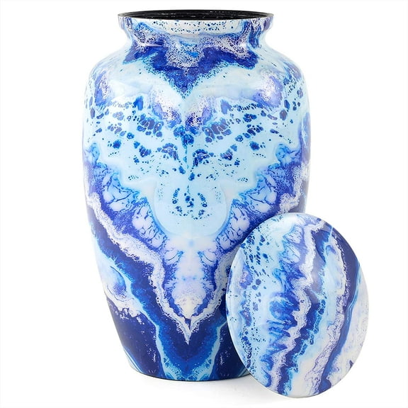 11" Aluminum Cremation Funeral Urns for Adult Human & Pet Loss | Handcrafted Burial Funeral Urns for Cremated Ash Remains Storage (Continental Blue)
