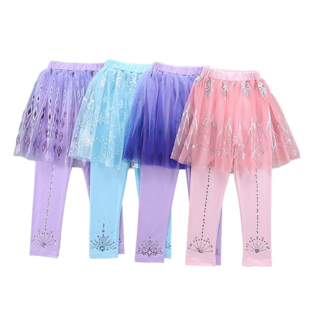 Girls Footless Leggings Pants with Lace Ruffle Tutu Skirt for Girl's 3-10 Years