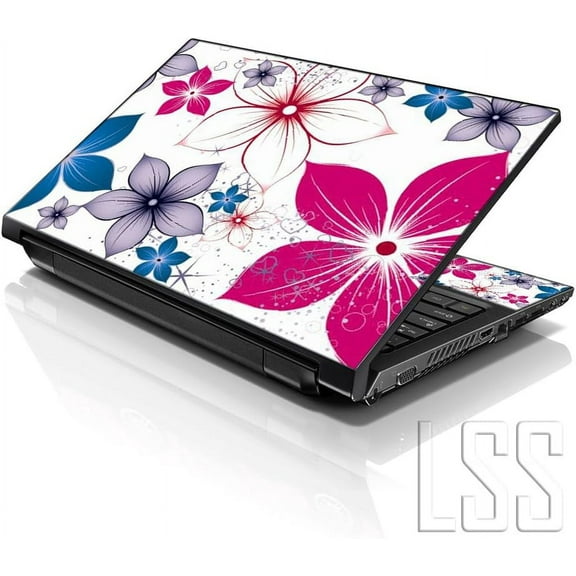 LSS 15 15.6 Inches Laptop Notebook Skin Sticker with 2 Wrist Pads - Reusable Cover Protector Vinyl Sticker Cover Decal Fits 13" - 16" - Spring Flower Leaves Pattern