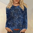 thumbnail image 2 of WTOBBY Women's Casual Floral Print Round Neck Long Sleeve T-shirt Top Fashion Wear Comfortable Soft Fabric Breathable Material Daily Outfit Stretch Fit for Versatile Use,Dark Blue L, 2 of 5