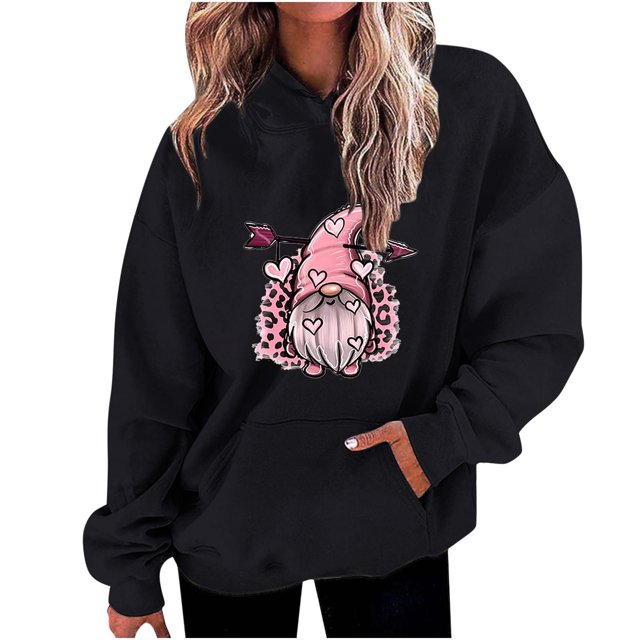 Birdeem Mode Décontractée pour Femmes Impression de la Saint-Valentin Hauts à Manches Longues Sweat à Capuche