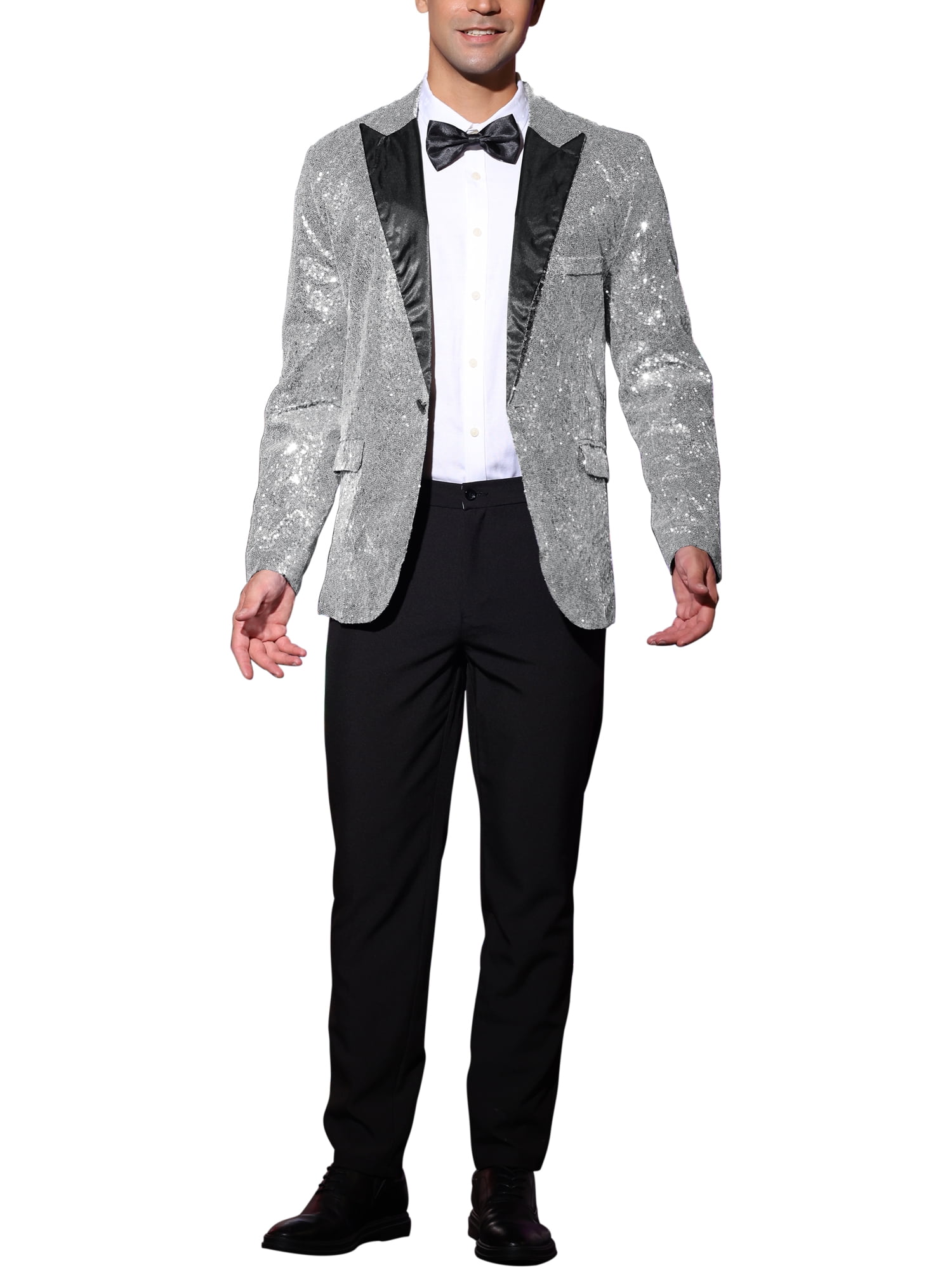 INSPIRE CHIC Men's Sequin Suit Jacket Sparkly Party Show Glitter