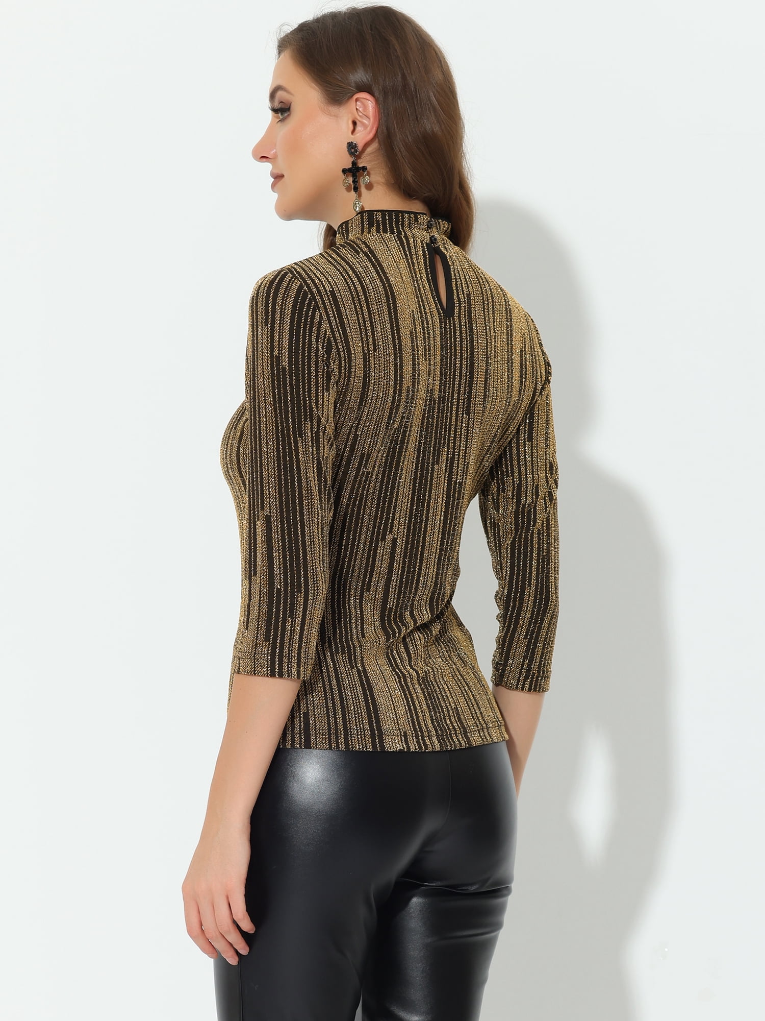 DARING DIVA Party Glitter Shiny Striped Metallic Top 3XL Shiny Gold