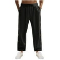 thumbnail image 2 of Fengqque Men's Casual Elastic Waist Drawstring Solid Color Pocket Side Button Loose Straight Leg Pants Black 12(XXL), 2 of 7