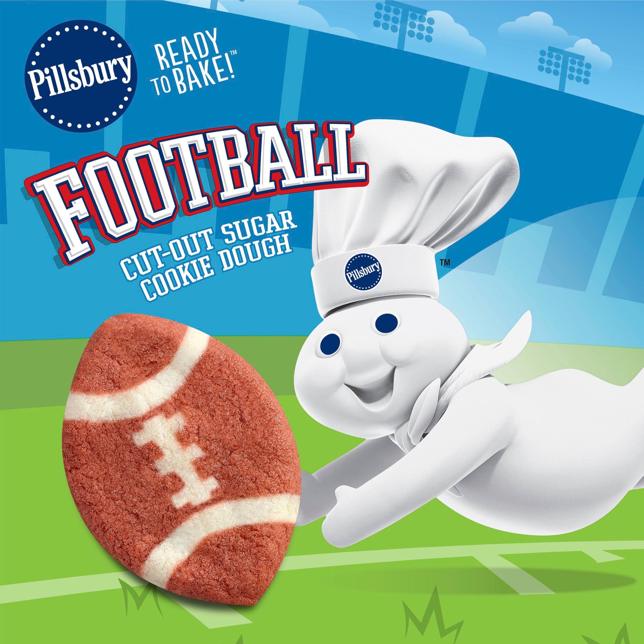 Pillsbury Ready to Bake! Football Cut-Out Sugar Cookie Dough, Makes 20 Cookies, 7.2 oz