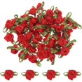 thumbnail image 1 of shiyou-50pcs Red Ribbon Roses 5/8"x1-3/16" Mini Roses for Crafts Little Satin Bows Roses Artificial Flowers, 1 of 4