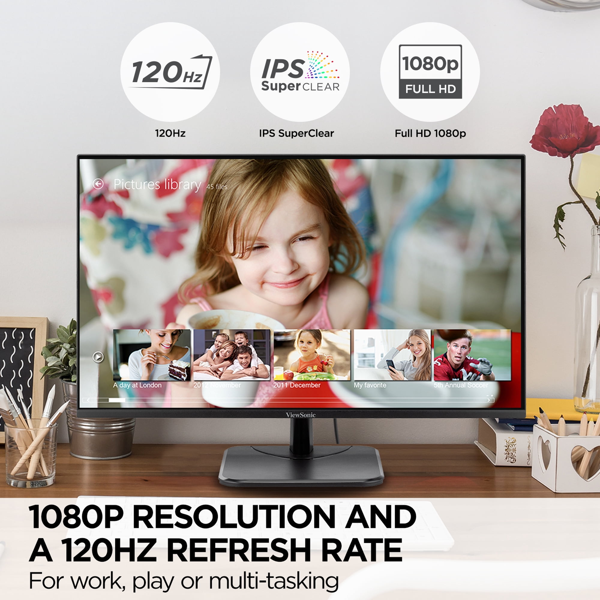 ViewSonic VA2756A-MHD 27 Inch IPS 1080p Monitor with 120Hz, Eye Care, HDMI, DisplayPort, VGA Inputs (1 Count)