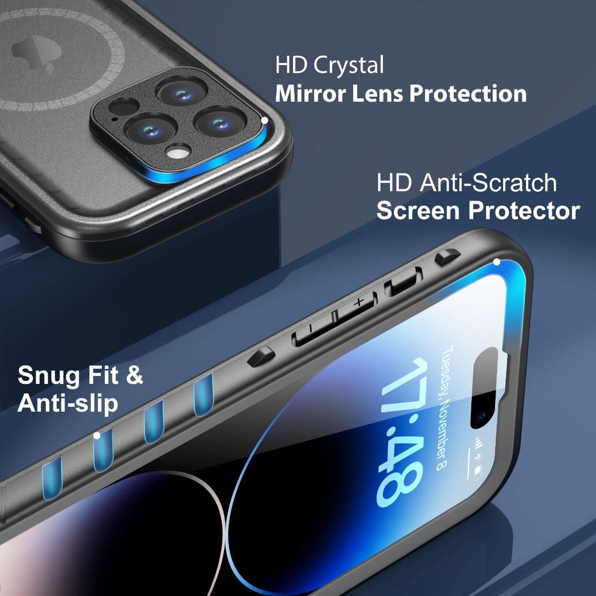 SPORTLINK Magnetic Case for iPhone 14 Pro Compatible with MagSafe IP68 Waterproof Full Body Heavy Duty Military Shockproof Dropproof 360 Sealed Rugged Cover - Black