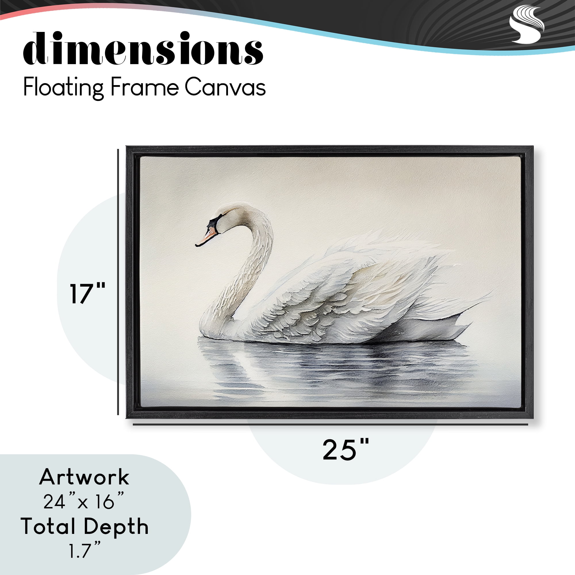 Elegant Floating Swan Black Framed Floater Canvas Wall Art, design by Sasha
