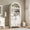 Black line white, variant on Arched Bookcase with Doors - 5-Tier Open Display Shelf, Modern Bookshelf Storage Cabinet