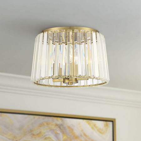

Possini Euro Design Crawford Modern Ceiling Light Flush Mount Fixture 13 Wide Soft Gold 4-Light Clear Crystal for Bedroom Kitchen Living Room Hallway