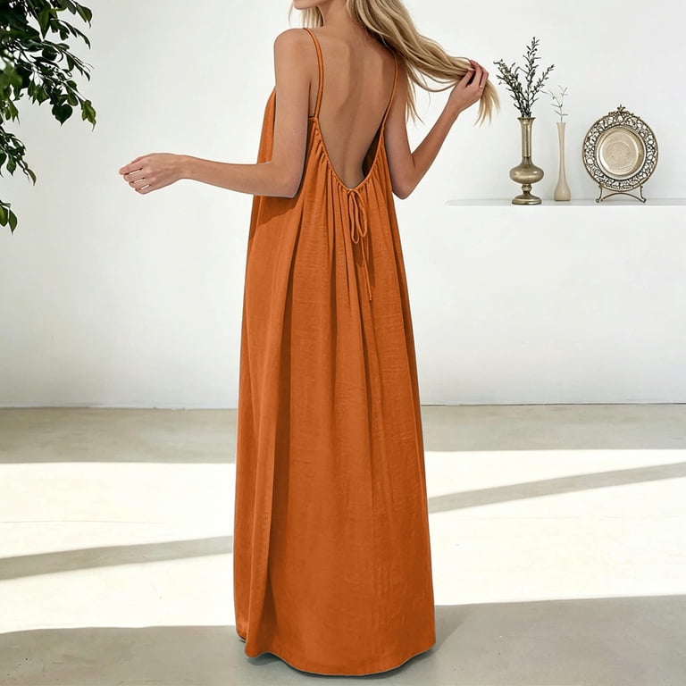 sunset dresses for women Y-Sunset Backless Cami 2026 Summer Sleevelesss Long Open Back Dress Lounge House Vacation Beach (Mint Green2/L) the perfect blend of comfort SHEIN Orange Ombre Print Plus