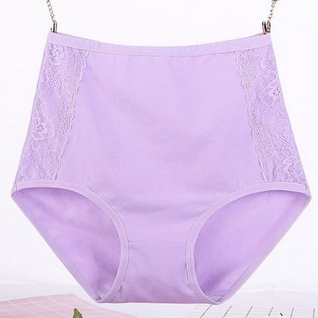 Xunlbb Underwear for Women Plus Size Women s Solid Lace Plus Size Underwear High Waist Leak Proof Cotton Crotch Shorts Underwear Panties (Purple 3XL) on Clearance
