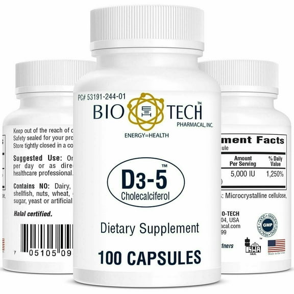 Biotech Pharmacal Vitamin D3-5 Cholecalciferol Dietary Supplement, 100ct