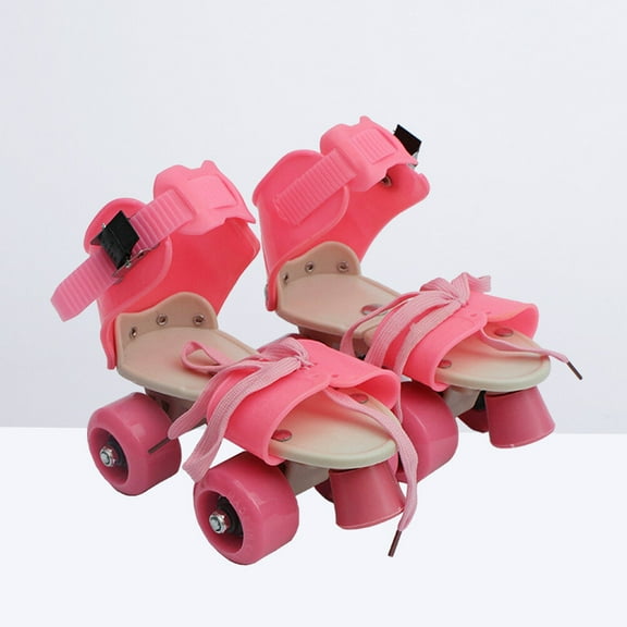 MLINS Durable Pink Children Skate Shoes with Adjustable Strap Double Row Four Wheels for Skating Size 2532