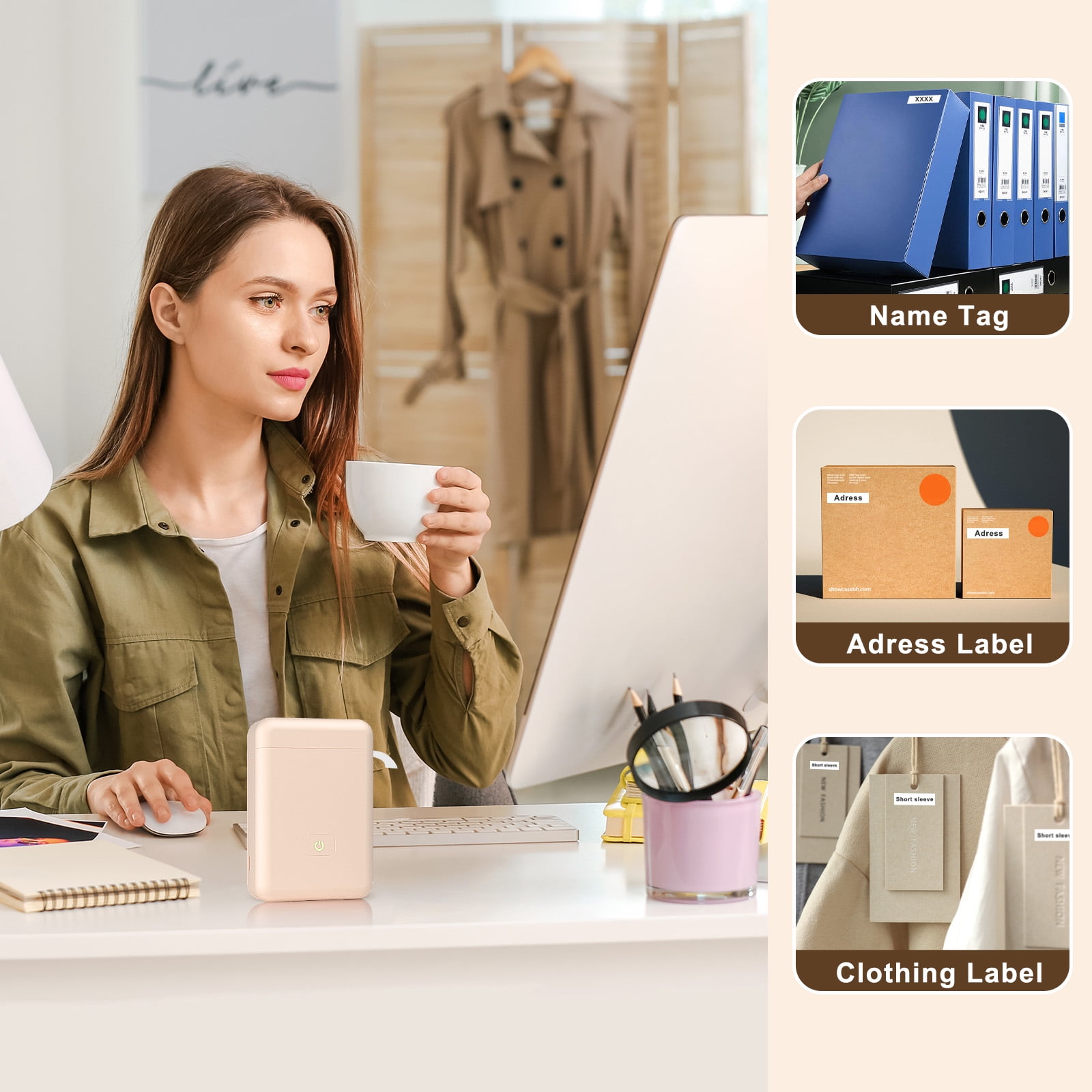 Label Maker Machine with Tape HP2S, Portable Bluetooth Label Printer, Small Sticker Printing Machine Compatible with iOS + Android,Easy to Use Inkless Rechargeable heat for Home Office