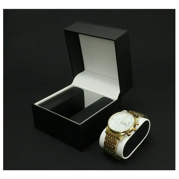 Caja de reloj Caja de reloj individual con almohada Cuero de PU Reloj de lujo Caja de regalo Reloj de pulsera Vitrina Relojes Embalaje cuadrado Cajas abatibles para hombres Mujeres Navidad C