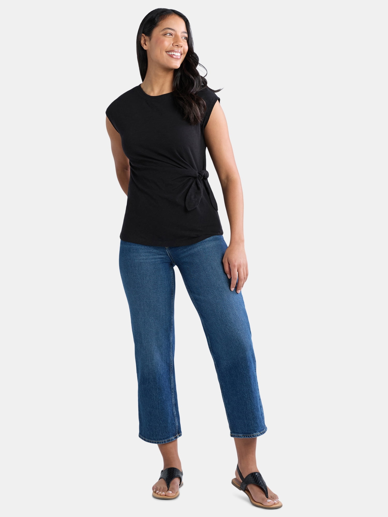 Time and Tru Women's Cotton Side Tie Top, Sizes XS-XXXL