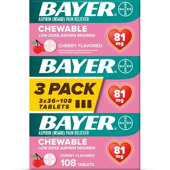 Bayer Chewable Aspirin Regimen Low Dose Pain Reliever s, 81mg, Cherry, 108 Ct